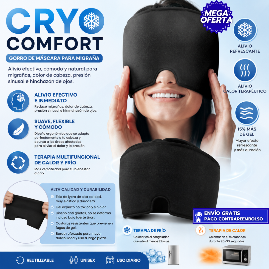 CryoComfort: Gorro de gel frío y calor para aliviar migrañas y dolores de cabeza.